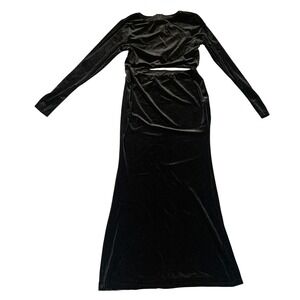 Black Velvet Long Sleeve Cutout Maxi Dress Formal Evening Gown Size L‎